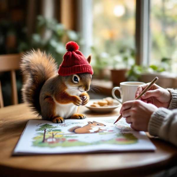 Eichhörnchen Karl auf dem Tisch